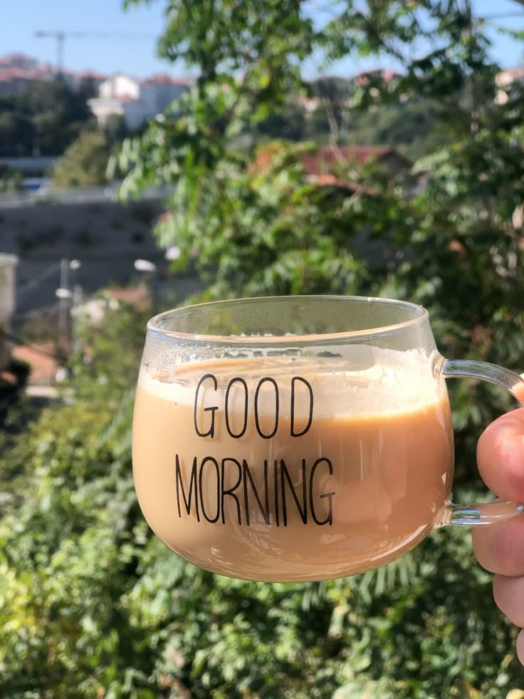 Good morning Glass mug with cover